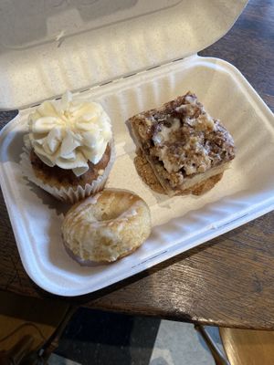 Blueberry white chocolate cupcake, donut, coffee cake, PB cookie   at Propaganda Coffee in Lakewood
