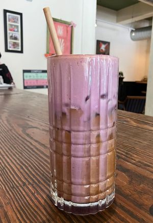 vietnamese-style iced coffee with ube cold foam (from business) at Propaganda Coffee in Lakewood