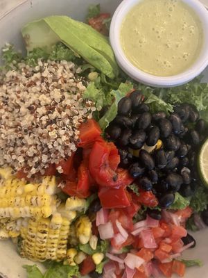 Vegan kale salad w/dressing on the side.  at Carla in Queens