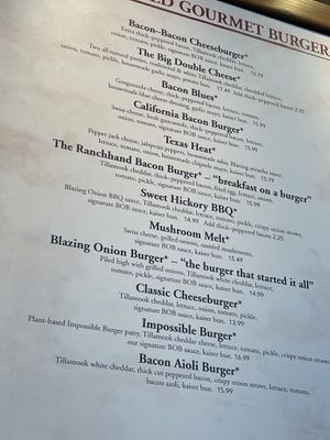 burger menu (an “as is” vegan burger with a black bean patty exists - just ask!)   at Blazing Onion Burger Company in Mill Creek