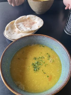 Lentil soup with pita  at Petra Bakery & Falafel in Vilnius