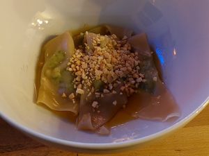 Cooked dumplings with wild garlic at Café Tropical in Mannheim