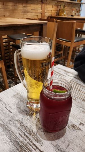 Pomegranate lemonade and large beer at Niiko Sushi x Vegan in Leipzig
