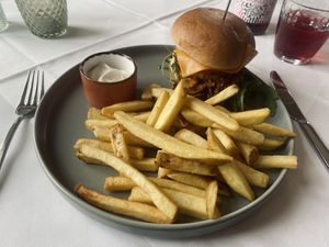Mushroom Burger with fries  at Place to V in Lenzen Elbe
