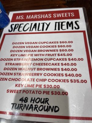 Large order prices  at Ms. Marsha's Sweets in Indianapolis