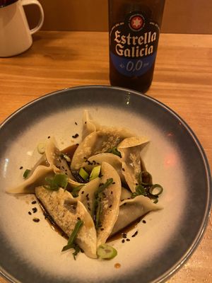 Aubergine and sichuan peppercorn dumplings  at Dr. Zhang Dumpling Bar in Barcelona