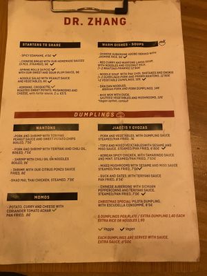 Menu in  English   at Dr. Zhang Dumpling Bar in Barcelona