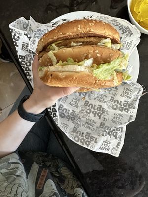 Famous burger with classic chickpea patty  at Odd Burger in Vaughan