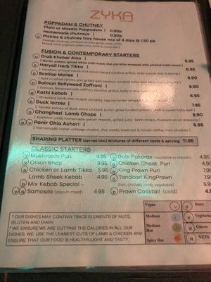 Menu well marked (see bottom of page) and starters at Zyka in Hexham