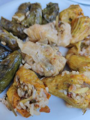 Vine leaves and zucchini flowers at To Stachi in Crete