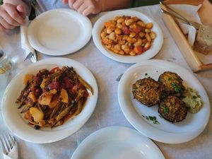 Several dishes, loved the okra at To Stachi in Crete