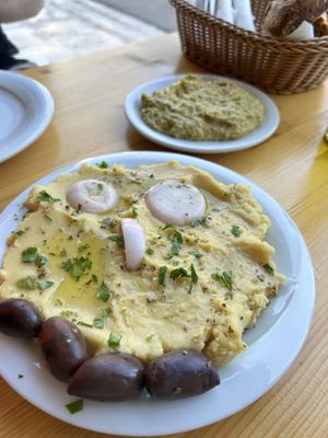 fava (front) and houmous (back)  at To Stachi in Crete