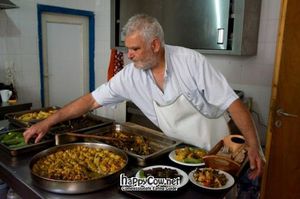 Stelios in the kitchen, preparing our first amazing meal at To Stachi at To Stachi in Crete