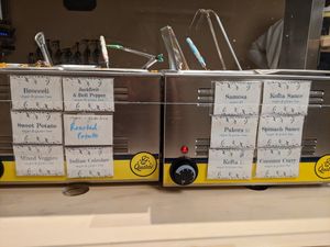 More veggie options, gf vegan pakoras, & sauces. at Krishna Kitchen in Newburgh