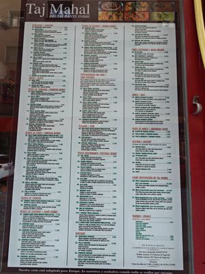 Menu outside at Taj Mahal in Segovia