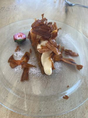 My Carrot cake. Never had dehydrated sweet carrots like that on top. Was delicious    at My True Burger and Vegan in Mallorca