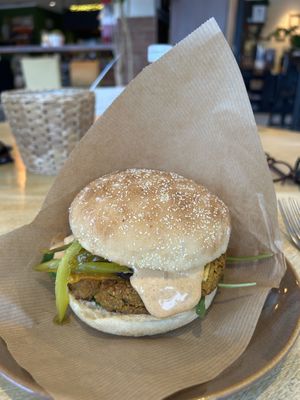 My true vegan burger with falafel patty  at My True Burger and Vegan in Mallorca