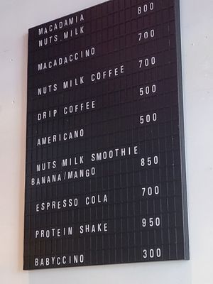 The written menu, they also had fresh daily deli's at The Nuts Exchange in Tokyo