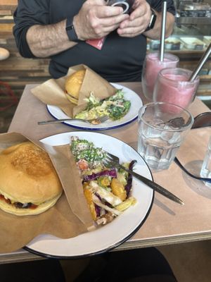 Cheese burger set and smoothie   at The Nuts Exchange in Tokyo
