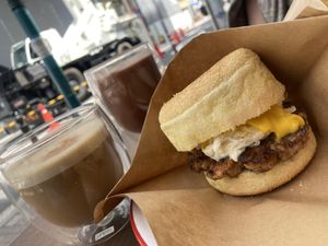Egg muffin and chai   at The Nuts Exchange in Tokyo