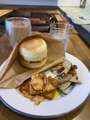 ‘Egg’ muffin and sides  at The Nuts Exchange in Tokyo