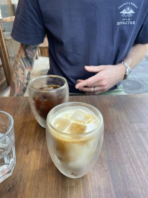 Macadamia milk iced coffee and americano iced coffee   at The Nuts Exchange in Tokyo