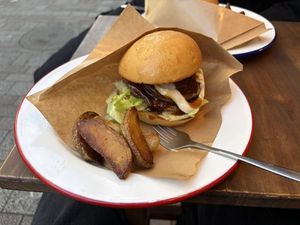 Teriyaki Burger with Potato wedges  at The Nuts Exchange in Tokyo