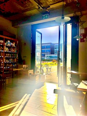 Beautiful winter sunlight pouring into FAVA at Fava Mercearia Café in Lagos