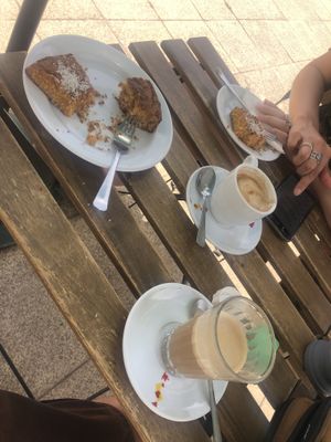 Oat Galâo, Meia de leite, Carrot & coconut cake (to die for) and lemon cake   at Fava Mercearia Café in Lagos