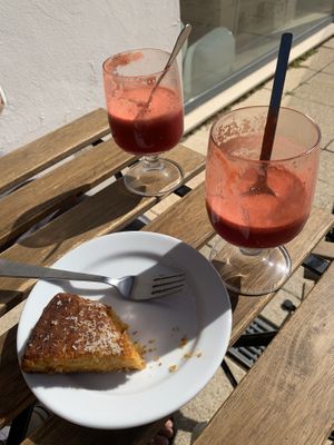 Fresh Juice and carrot cake (gluten free)  at Fava Mercearia Café in Lagos