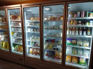 In the fridge; seitan, meat replacers (vegan obviously), vegan cheeses, drinks, kimchi, veganaise.  at Vegish Eat Lekker - Vegan Deli Shop in Amsterdam