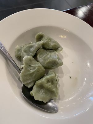 Veggie dumplings had some kind of leafy green inside (spinach?).   at Sichuan Gourmet House in Newton