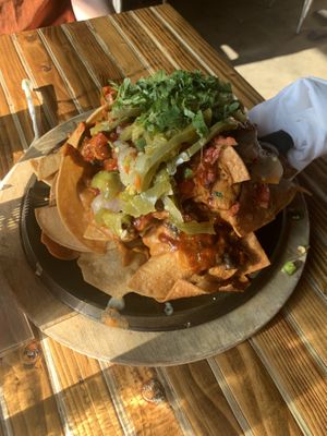Vegan Nachos with spiced beans added at Barrio in Seattle