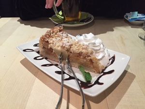 Apple cake--not like all the others. This one is actually light, fresh, and delicious. at Max Pett in Munich