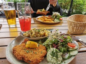 Schnitzel with potato salad. at Max Pett in Munich