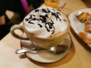 Cacao with cream and chocolate sauce. at Max Pett in Munich