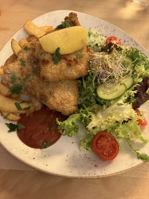 Schnitzel with fries  at Max Pett in Munich