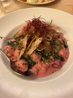 Gnocchi with beetroot and cashew saucee  at Max Pett in Munich
