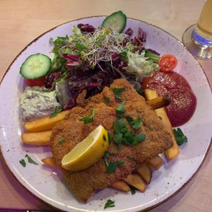 Soja-schnitzel wiener art 21€ at Max Pett in Munich