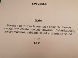Menu at Max Pett in Munich