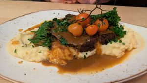 Lentil nut roast on mash at Max Pett in Munich
