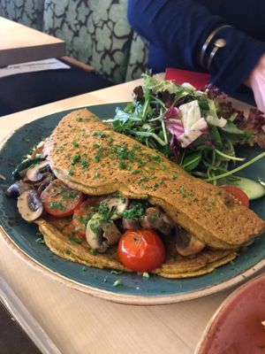 Vegan savoury crepe filled with grilled veg and mushrooms at Max Pett in Munich
