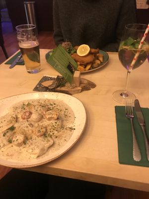 Creamy ravioli with chestnut
And schnitzel with fries,salad and homemade ketchup at Max Pett in Munich