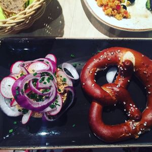 vegan obazda with pretzel at Max Pett in Munich