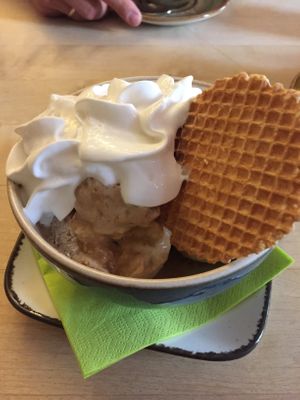 Amazing ice cream - avocado, nougat, snickers and whipped cream  at Max Pett in Munich