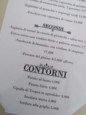 Page of the menu with some vegan side dishes  at Pepe Rosa in San Dona Di Piave