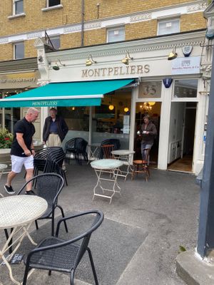 Exterior of the café normally with lots of outside seating. at Montpeliers in South East London