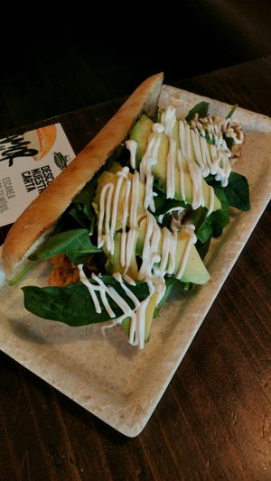 Vegan avocado and Heura sandwich at Mary's Place Dinner in Dos Hermanas