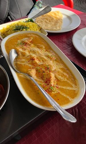 Tofu in a creamy almond sauce with papadums and garlic rice   at Taj Mahal Tandoori in Almunecar
