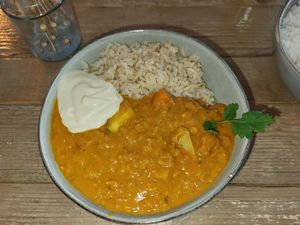Indian Daal with cashew sauce and brown rice at Klara's Kitchen - Cafe & Restaurant in Zurich
